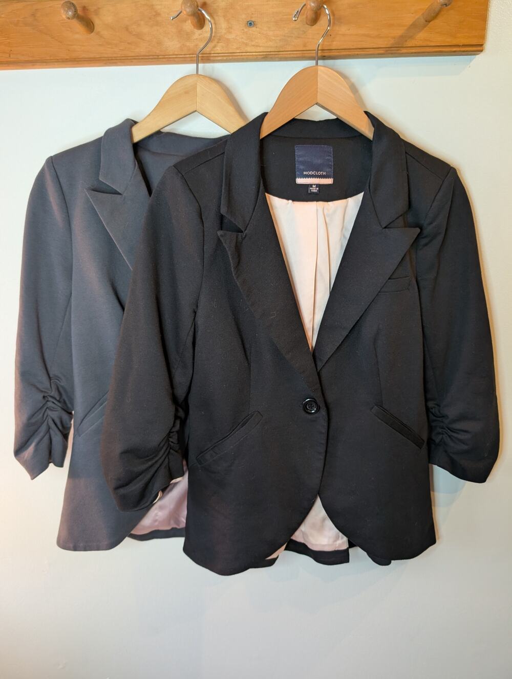 ModCloth Blazer Bundle Black Gray Ruched Sleeve Office Career Medium Lot 2 Pc